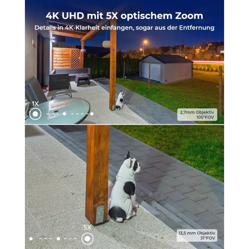 Reolink W430 - Câmara exterior 4K, Wi-Fi 6 de nova geração, zoom ótico 5x, deteção de pessoas/veículos/animais, visão noturna a cores