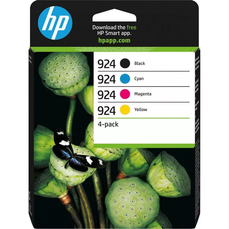 HP 924 CMYK Tinteiro Original pack de 4, Preto, Ciano, Magenta, Amarelo, 4 unid., 500 páginas, 400 páginas