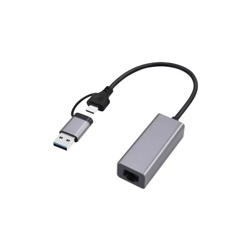 Gembird A-USB3AC-LAN-01 adaptador de rede Gigabit USB 3.1 + Type-C, 1x RJ-45, 10/100/1000 Mbps, caixa metálica, space grey