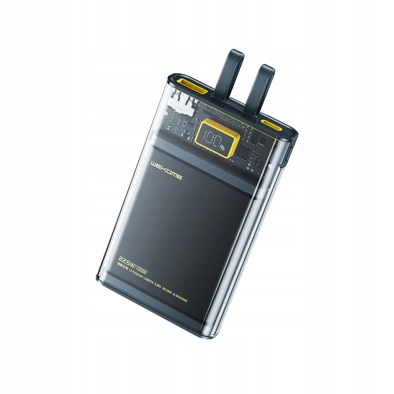 Power bank WEKOME WK-WP-323 série Vanguard, 10000 mAh, cabo USB-C e Lightning integrado, PD 20 W + QC 22,5 W