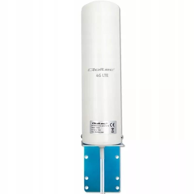 Antena 4G LTE omnidirecional exterior QOLTEC 57044, 5 dBi, 600–2700 MHz, 50 W, 50 Ω, caixa de cobre branca