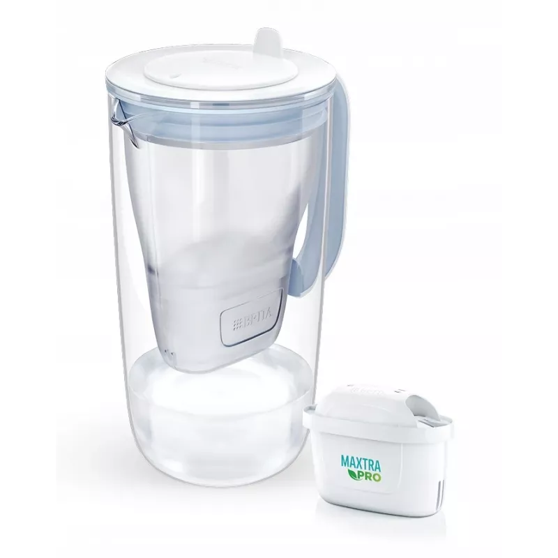 BRITA Glass 1050452 jarro filtrante com 1 filtro MAXTRA PRO Pure Performance, 2,5 l (1,5 l de água filtrada), azul/branco