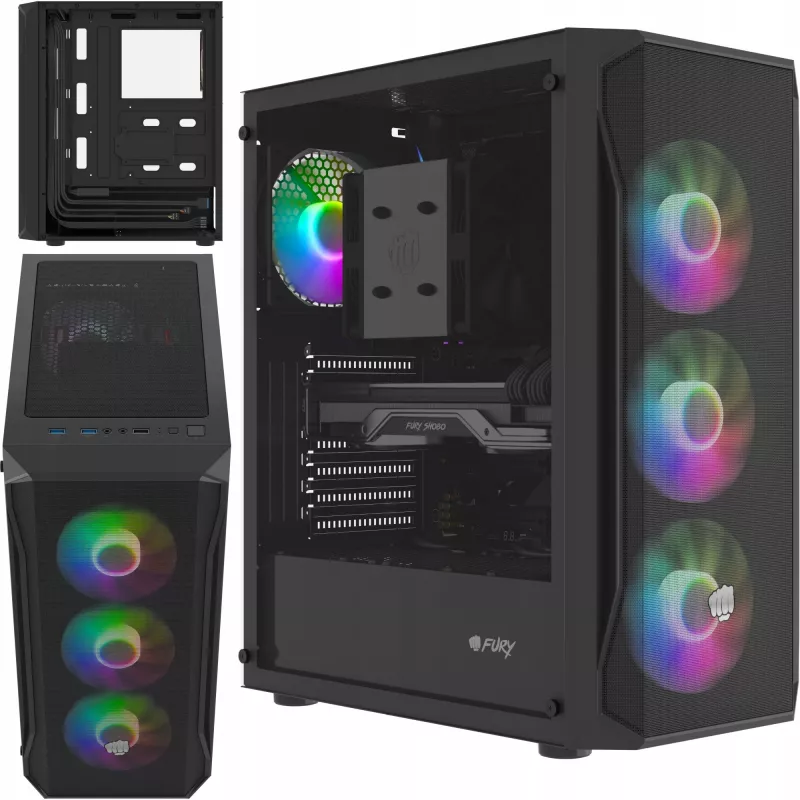 Caixa Fury Shobo SH4F com janela RGB e 4 ventoinhas MIDI Computador PC