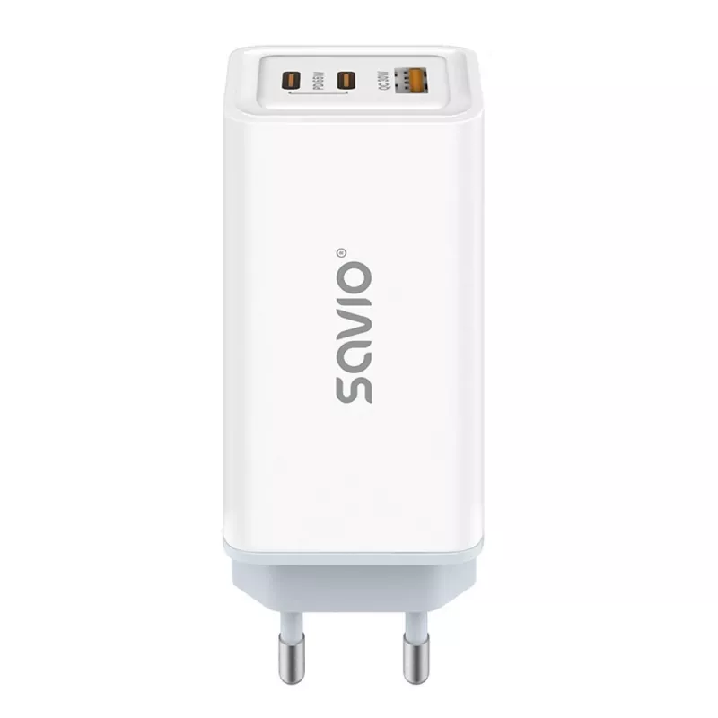 Fonte de alimentação SAVIO LA-07 GaN 65W, USB, QC4.0+, PD 3.0, branca