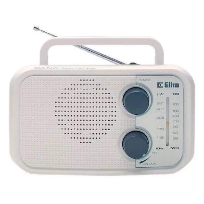 Rádio Eltra DANA branco – rádio analógico portátil, design de mesa compacto
