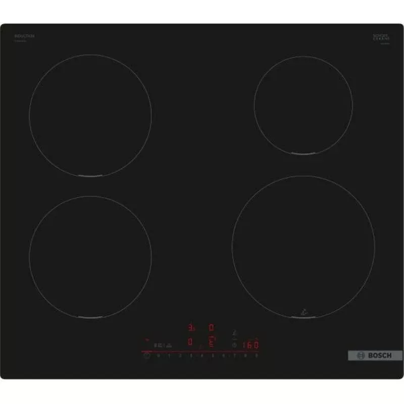 Placa encastrável Bosch PUE611HC1E, indução, 4 zonas de cozedura, PerfectFry Plus, Home Connect, Boost de potência, 60 cm, preta