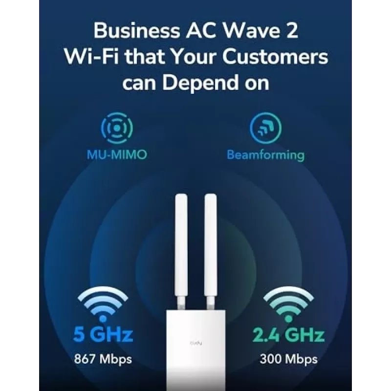 Access Point Cudy AP1300 Outdoor — Banda dupla 2,4/5 GHz, 300/867 Mbit/s, IP65, PoE, 2 antenas externas RP‑SMA