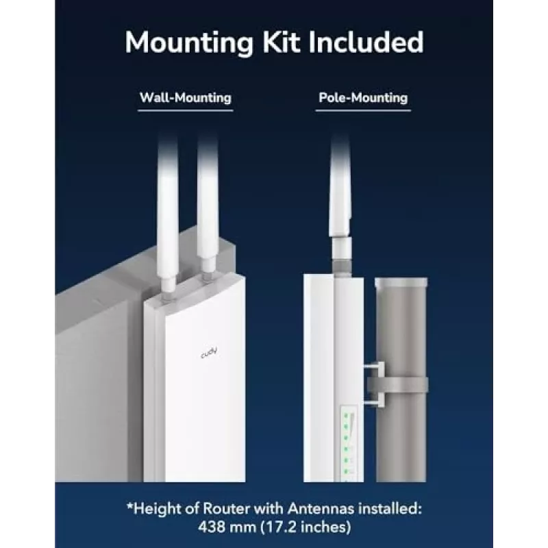 Access Point Cudy AP1300 Outdoor — Banda dupla 2,4/5 GHz, 300/867 Mbit/s, IP65, PoE, 2 antenas externas RP‑SMA