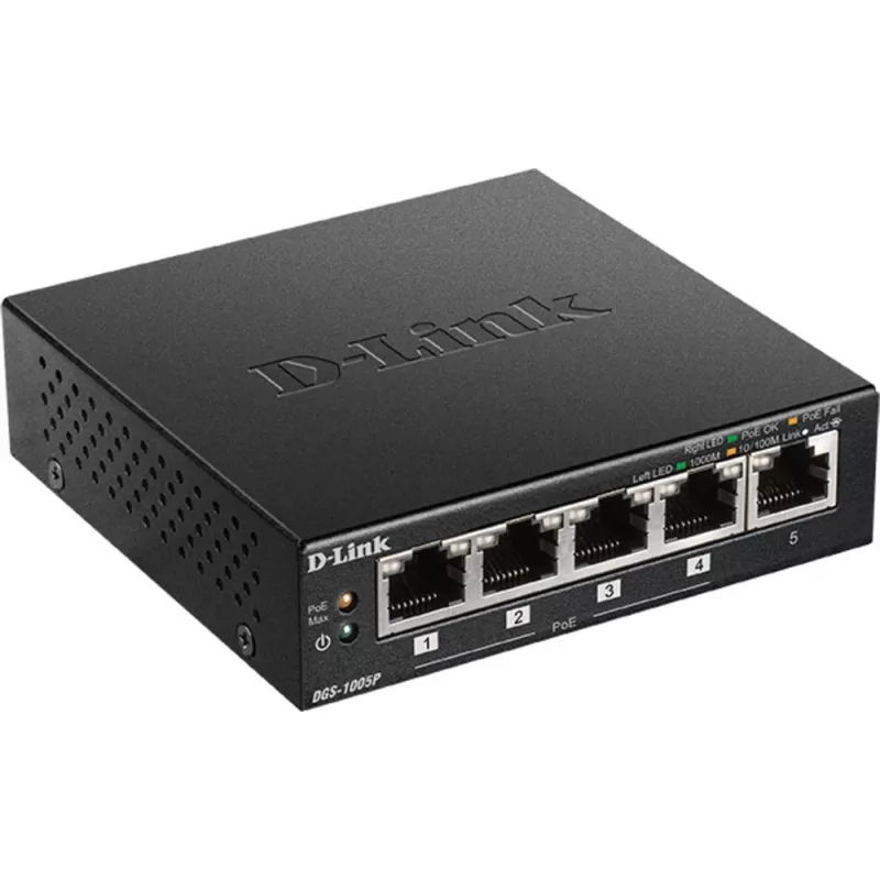 Switch de rede D-Link DGS-1005P/E não gerido Gigabit Ethernet (10/100/1000) Power over Ethernet (PoE) preto