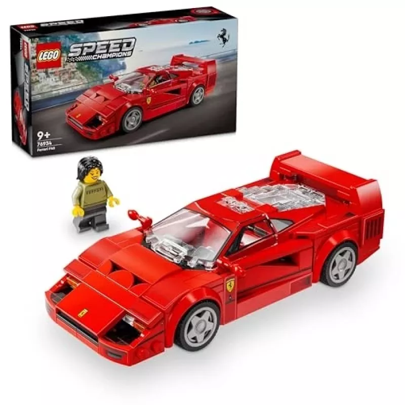 LEGO Speed Champions Ferrari F40 Supercarro – carro de brinquedo de construção para meninos e meninas a partir dos 9 anos com minifigura de condutor, decoração de quarto de criança
