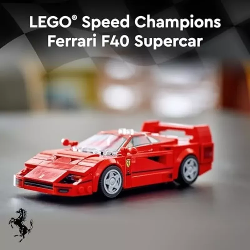 LEGO Speed Champions Ferrari F40 Supercarro – carro de brinquedo de construção para meninos e meninas a partir dos 9 anos com minifigura de condutor, decoração de quarto de criança