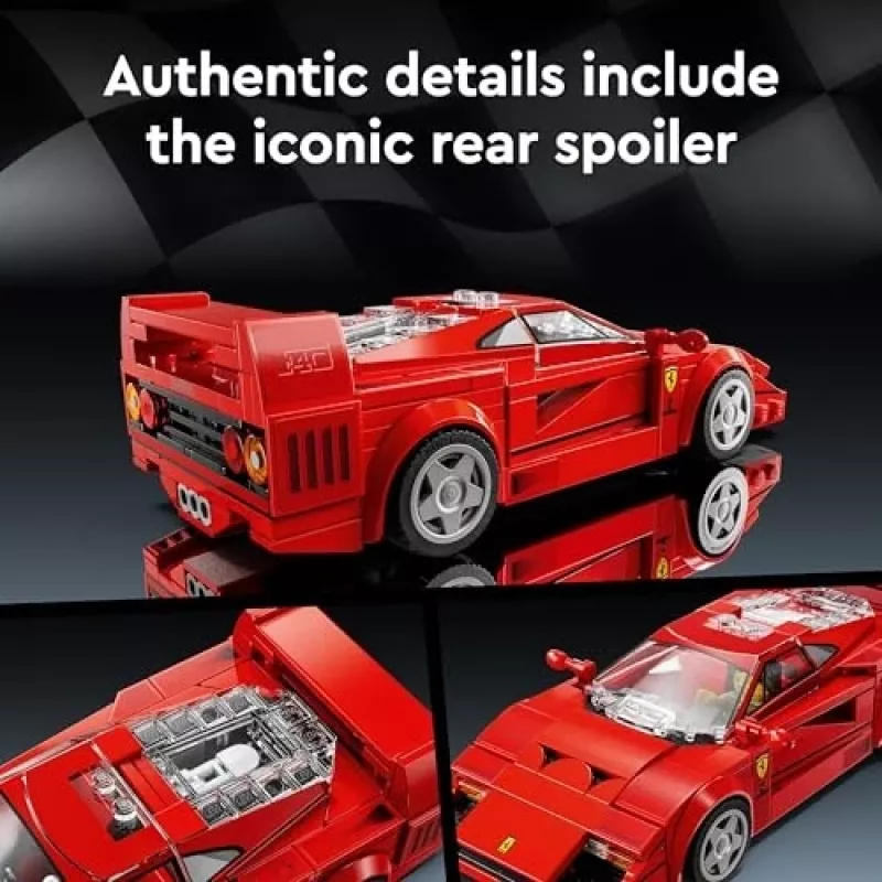 LEGO Speed Champions Ferrari F40 Supercarro – carro de brinquedo de construção para meninos e meninas a partir dos 9 anos com minifigura de condutor, decoração de quarto de criança