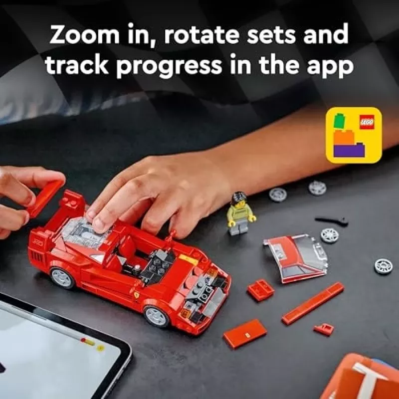 LEGO Speed Champions Ferrari F40 Supercarro – carro de brinquedo de construção para meninos e meninas a partir dos 9 anos com minifigura de condutor, decoração de quarto de criança