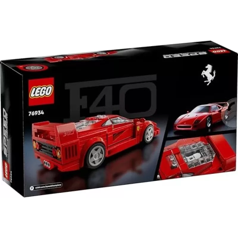 LEGO Speed Champions Ferrari F40 Supercarro – carro de brinquedo de construção para meninos e meninas a partir dos 9 anos com minifigura de condutor, decoração de quarto de criança