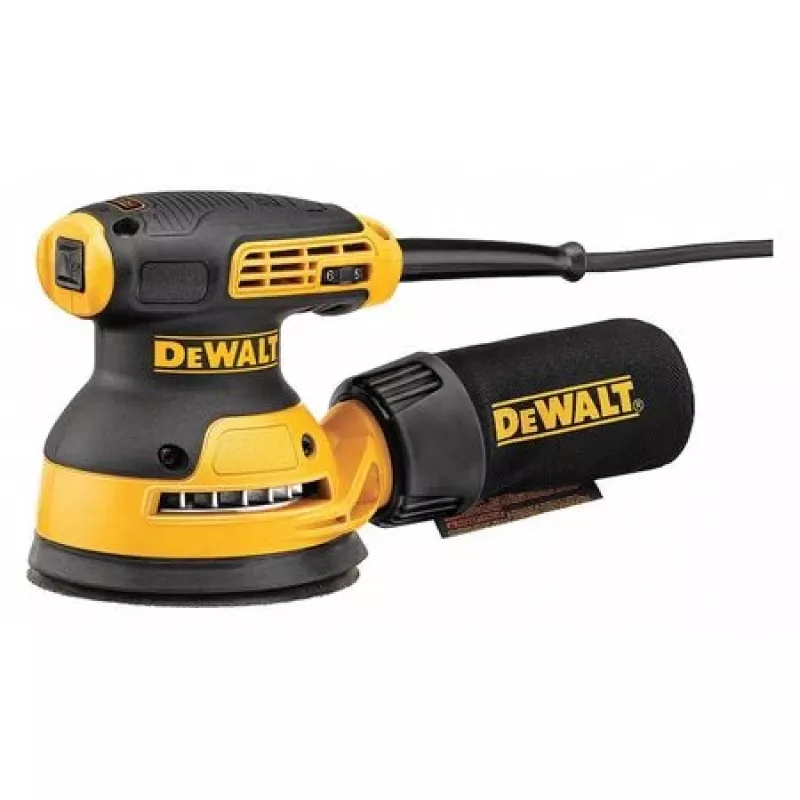 Lixadora excêntrica DeWalt DWE6423-QS, 280 W, 8.000–12.000 OPM, 2,6 mm de curso de lixagem, 1,28 kg