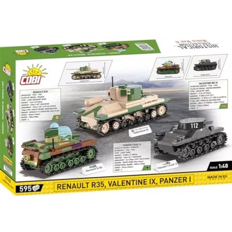 Conjunto de construção COBI Renault R35 Valentine IX Panzer I 595 peças
