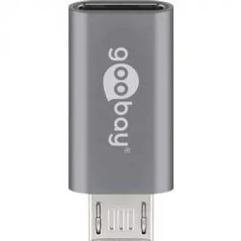Adaptador Goobay USB 2.0 Hi-Speed, cinzento, cinzento – conector fêmea USB-C™ > ficha Micro USB 2.0 (Type-B) (55553)