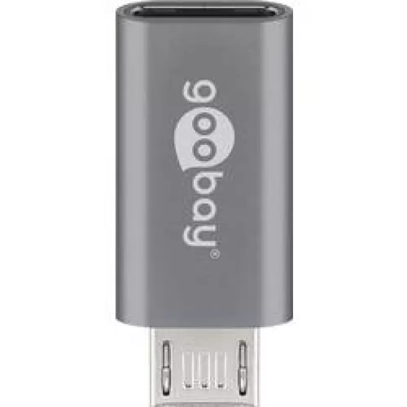 Adaptador Goobay USB 2.0 Hi-Speed, cinzento, cinzento – conector fêmea USB-C™ > ficha Micro USB 2.0 (Type-B) (55553)