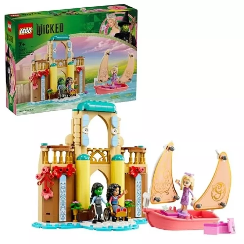 Conjunto de construção LEGO 75681 com minifiguras de Wicked, Glinda, Elphaba, Nessarose e Shiz Universidade