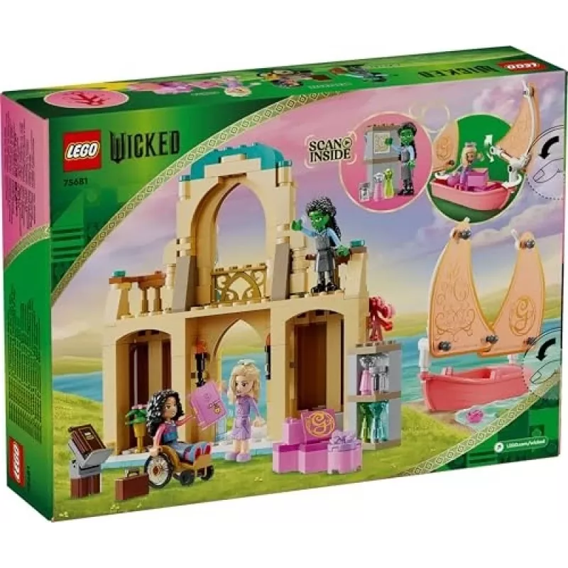 Conjunto de construção LEGO 75681 com minifiguras de Wicked, Glinda, Elphaba, Nessarose e Shiz Universidade