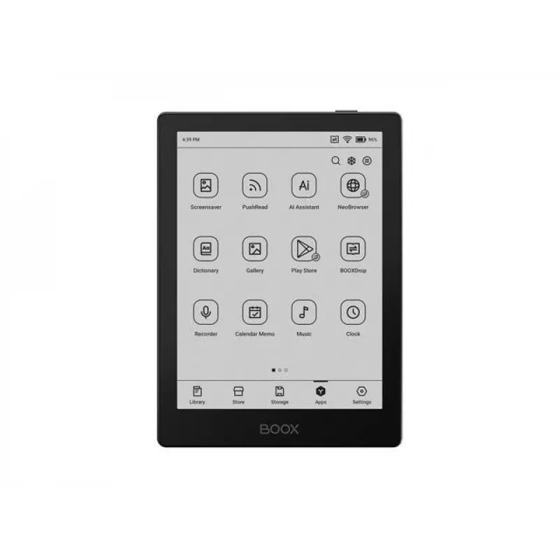E-Reader Onyx Boox 6 polegadas (15,2 cm) com E-Ink 1448×1072, 32 GB, 2 GB RAM, Android 11, Wi-Fi dual-band, Bluetooth 5.0, MicroSD, USB-C, preto