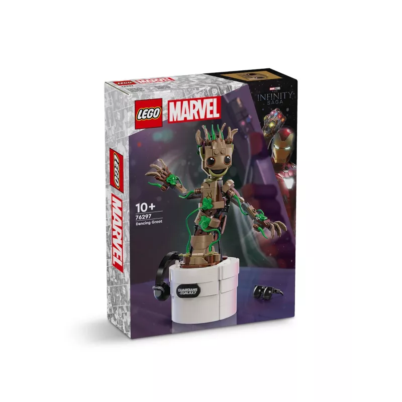 LEGO Marvel Dancing Groot figura de ação animada de construção – Personagem dos Guardiões da Galáxia – conjunto interativo de acionamento manual para crianças – super-herói