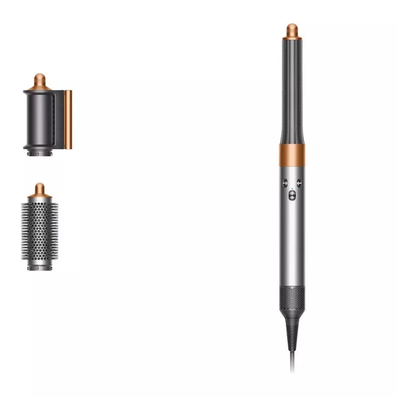 Multistyler Dyson Airwrap Origin Warm Copper Nickel — multistyler, 1300 W, 3 níveis de calor/velocidade, base 360°, cabo de 2,675 m