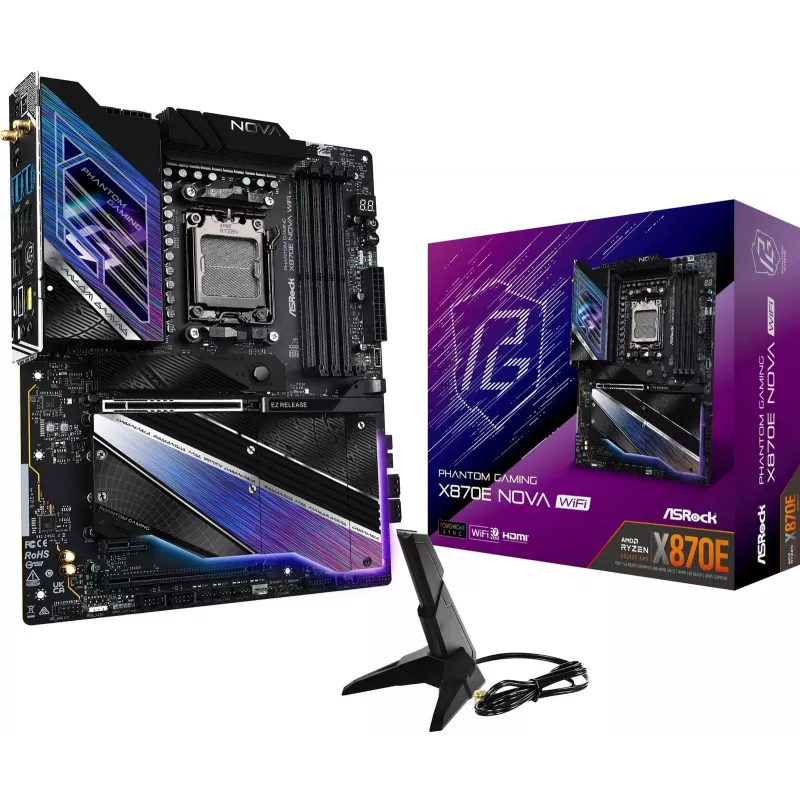 Motherboard ASROCK MK X870E NOVA WIFI AMD X870E Socket AM5 ATX, DDR5, 4x DIMM, 256GB, Wi-Fi 7, BT 5.4, 5Gb LAN, PCIe Gen5 M.2