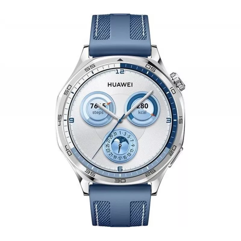 Smartwatch HUAWEI WATCH GT5 46mm – 1,43 polegadas AMOLED, GPS, 524 mAh, caixa em aço inoxidável, bracelete de tecido azul