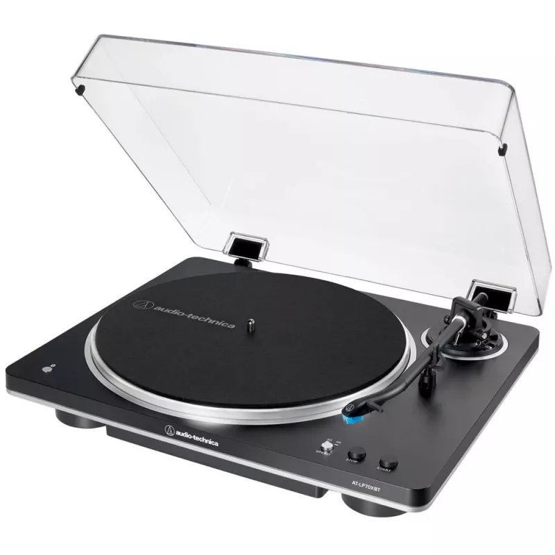 AT-LP70XBTBS, Gira-discos Preto/Prata, pré-amplificador phono integrado, Bluetooth, totalmente automático, acionamento por correia