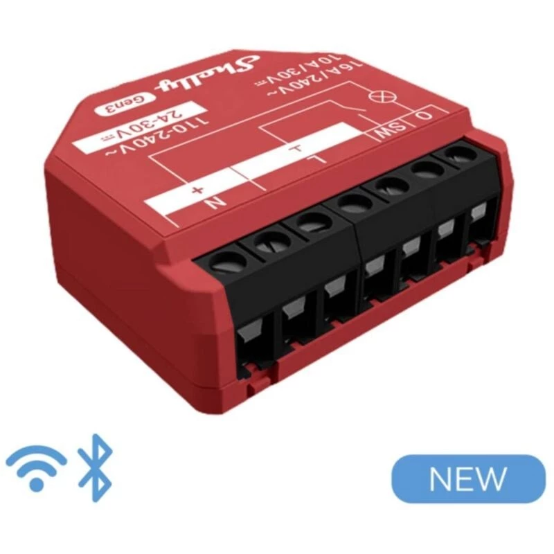 Shelly 1PM Gen3 relé Wi-Fi/Bluetooth, 16 A, com medição de potência