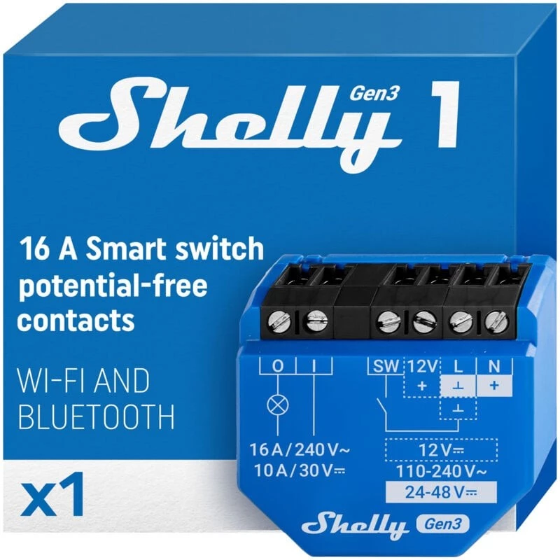 1 GEN3 relé inteligente Wi-Fi com contacto seco interruptor domótico compatível com Al - Shelly
