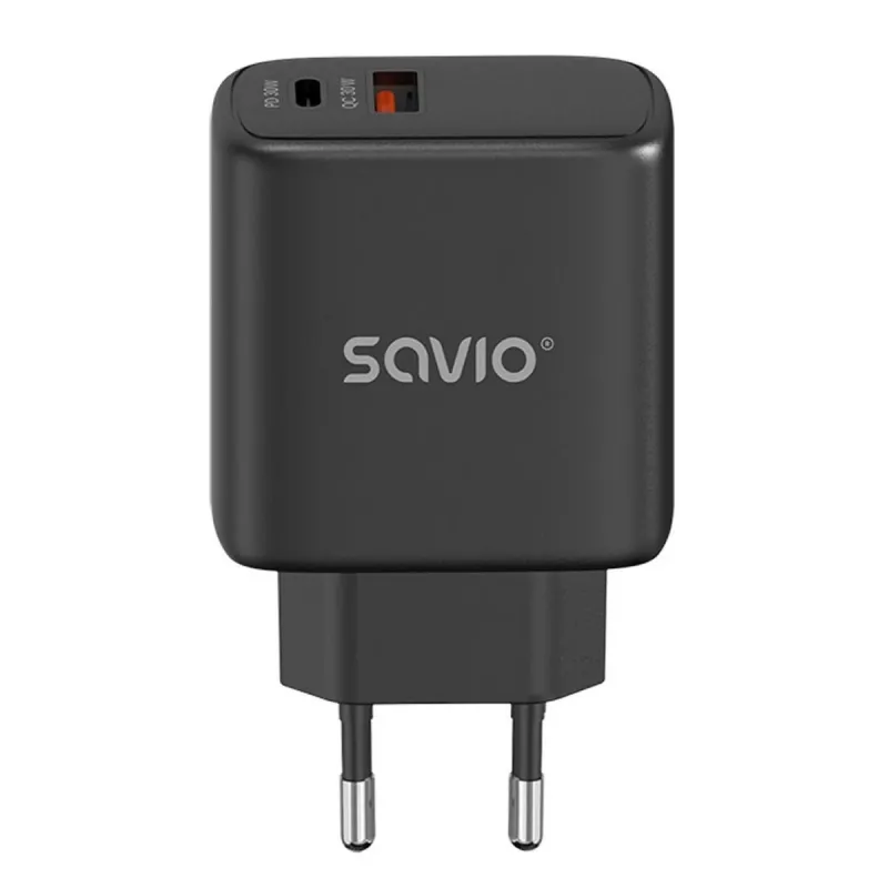 Carregador de parede SAVIO LA-06/B 30 W, USB-A + USB-C, Quick Charge, Power Delivery 3.0, preto