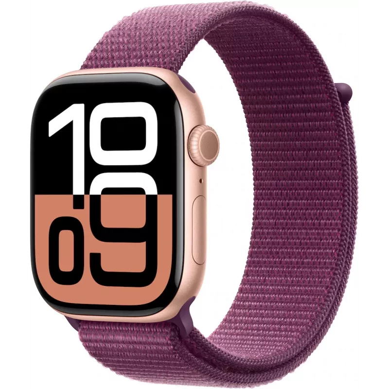 APPLE Watch Series 10 GPS 46mm Caixa de alumínio Rosé gold com bracelete desportiva Plum