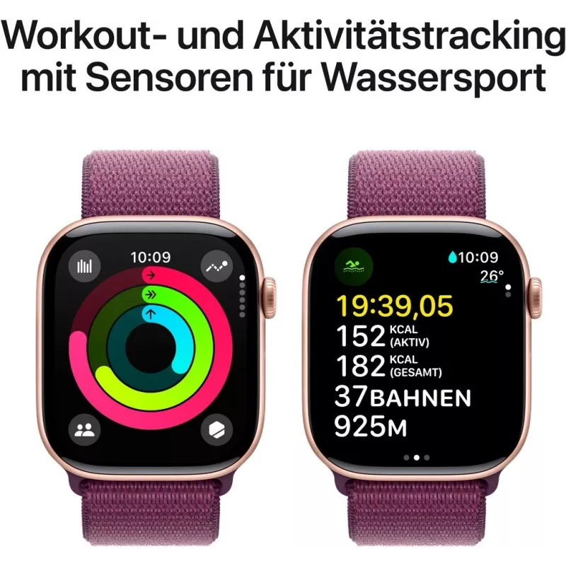 APPLE Watch Series 10 GPS 46mm Caixa de alumínio Rosé gold com bracelete desportiva Plum