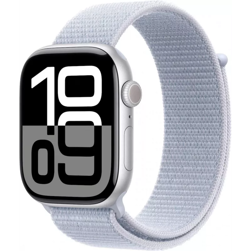 APPLE Watch Series 10 GPS 46 mm Caixa de alumínio prateado com bracelete desportiva Blue Cloud