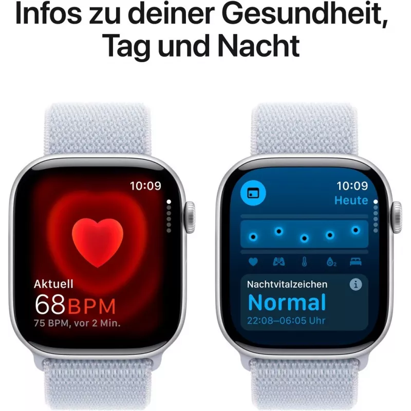 APPLE Watch Series 10 GPS 46 mm Caixa de alumínio prateado com bracelete desportiva Blue Cloud