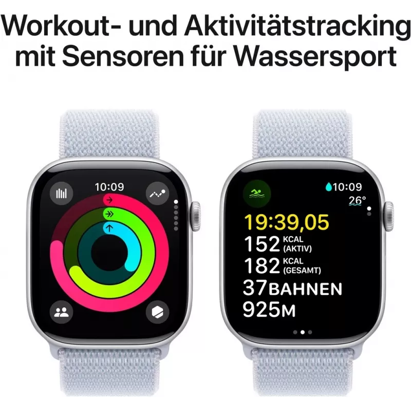 APPLE Watch Series 10 GPS 46 mm Caixa de alumínio prateado com bracelete desportiva Blue Cloud