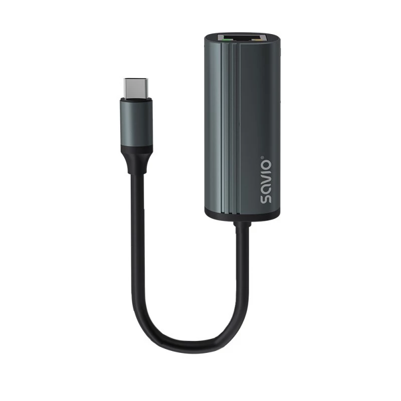 Adaptador SAVIO USB-C 3.1 Gen.1 (M) para RJ-45 Gigabit Ethernet (F), 1000 Mbps, AK-56, cinzento