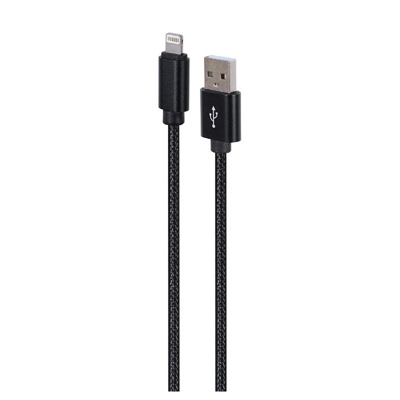 Gembird CCDB-mUSB2B-AMLM-6 cabo de USB-A para Lightning, entrançado de algodão, conectores metálicos, USB 2.0, 1,8 m, preto