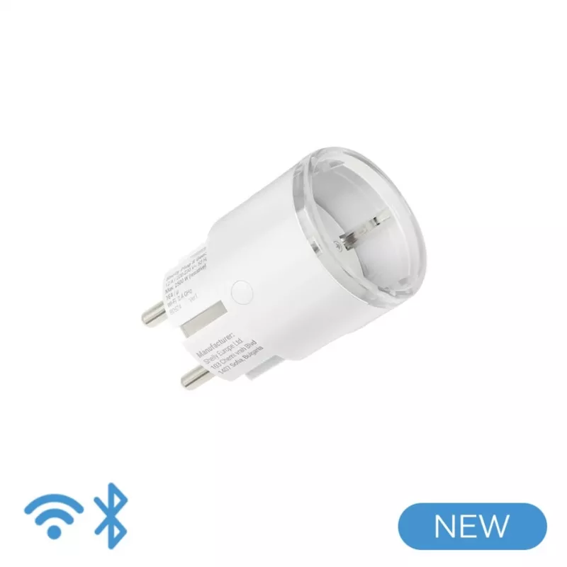 Tomada inteligente Shelly Plug S Gen3 — tomada inteligente Wi-Fi com monitorização de energia, tipo F, 110–230 V, 2500 W, branca