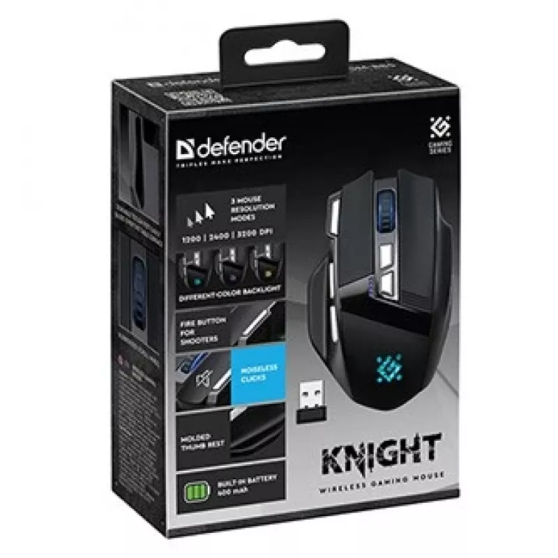 Rato DEFENDER GM-885 KNIGHT RF WIRELESS 3200dpi 8P preto
