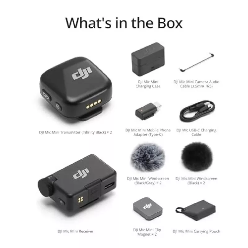 DJI Mic Mini (2 TX + 1 RX + estojo de carregamento) kit de microfone sem fios - cinzento escuro