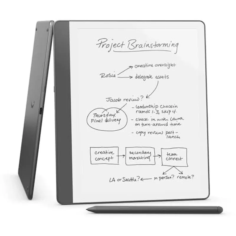 Ebook New Kindle Scribe - lançamento 2024 10.2 sem reflexos 64GB Wi-Fi (sem anúncios no ecrã de bloqueio) com Premium Pen Tungsten