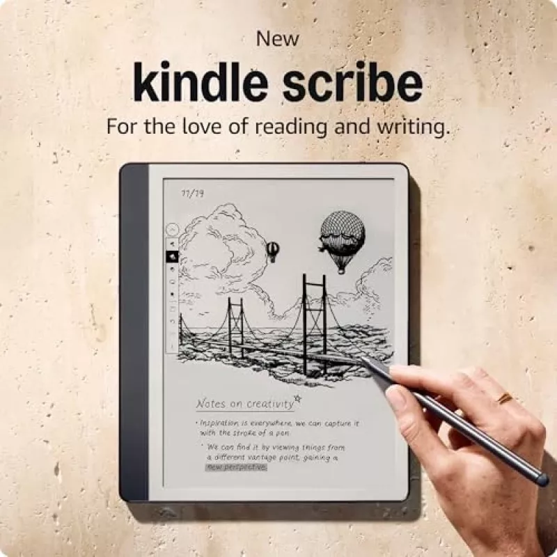 Ebook New Kindle Scribe - lançamento 2024 10.2 sem reflexos 64GB Wi-Fi (sem anúncios no ecrã de bloqueio) com Premium Pen Tungsten