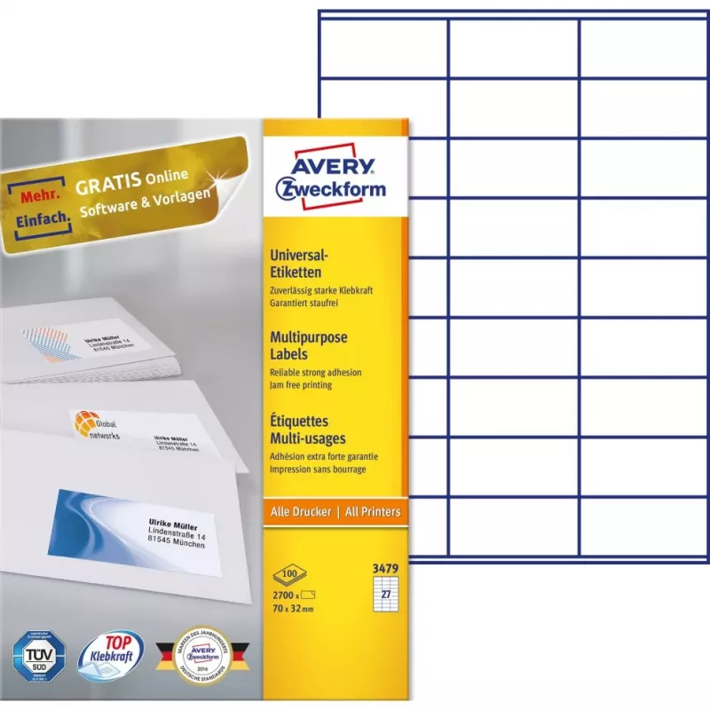 Avery-Zweckform 3479 etiquetas branco papel 70x32mm adesivo permanente