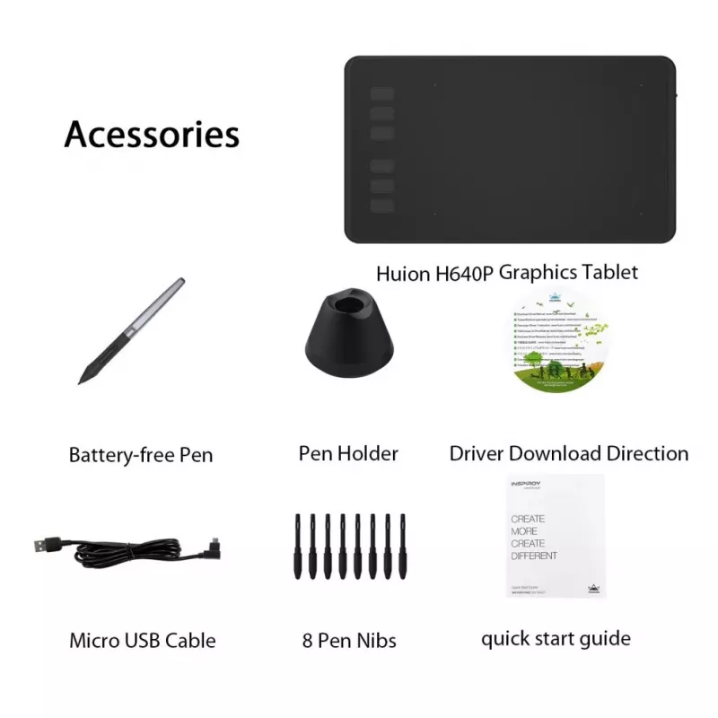 HUION H640P mesa digitalizadora 5080 lpi 160 x 99 mm USB preto