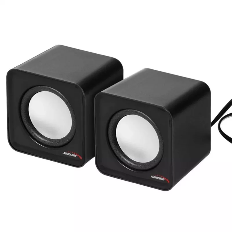 Altifalantes para PC 2 vias Audiocore AC870 B — 3 W RMS, alimentação USB com fios, entrada de 3,5 mm, 2.0 canais