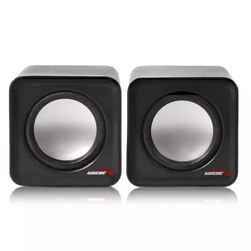 Altifalantes para PC 2 vias Audiocore AC870 B — 3 W RMS, alimentação USB com fios, entrada de 3,5 mm, 2.0 canais