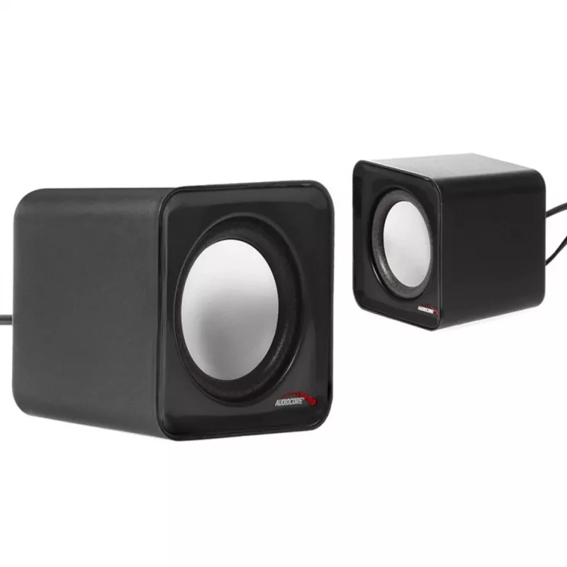 Altifalantes para PC 2 vias Audiocore AC870 B — 3 W RMS, alimentação USB com fios, entrada de 3,5 mm, 2.0 canais